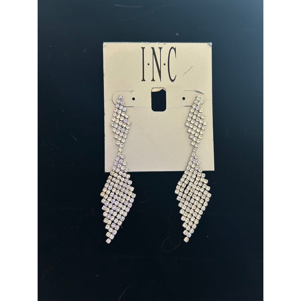 INC International Concepts Silver‎ Tone Rhinestone Dangle Earrings. Formal